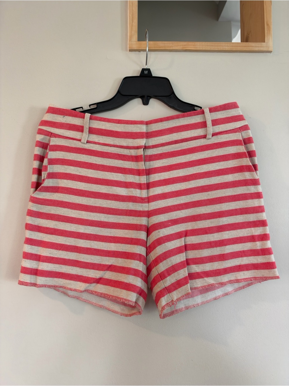 LOFT Pink and Cream Striped Bermuda Shorts